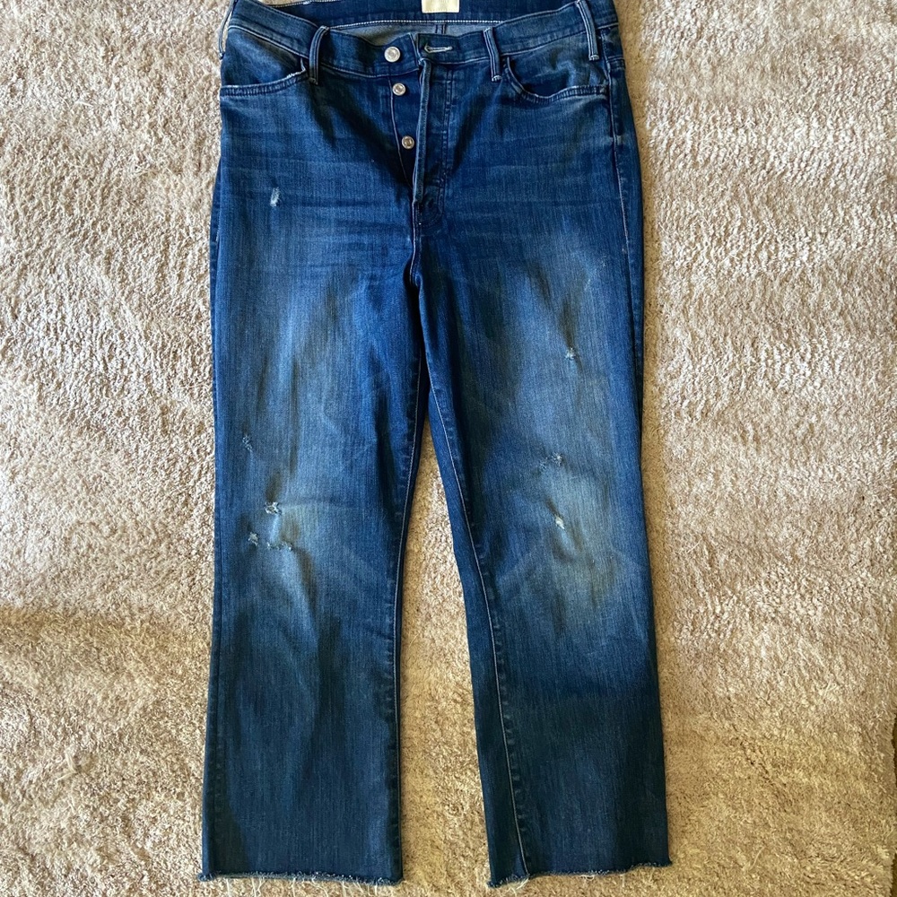 MOTHER skinny fringe ankle denim
